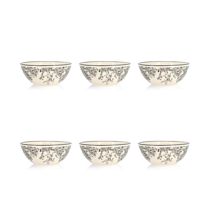 Lot de 6 bols 50cl en grès décor noir Florali