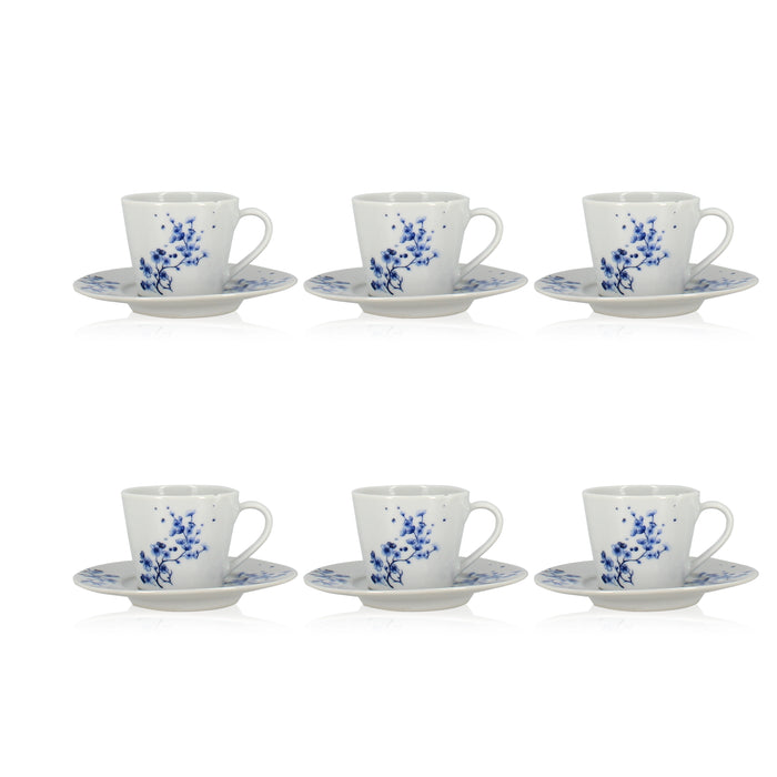 Lot de 6 tasses 22cl et soucoupes en porcelaine Centaurée