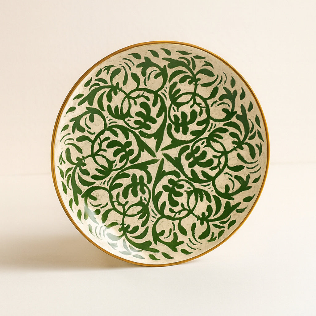 Lot 6 Assiettes Dessert Grès 19cm - Motif Floral Vert Méditerranéen - Pour Table élégante Et Pratique