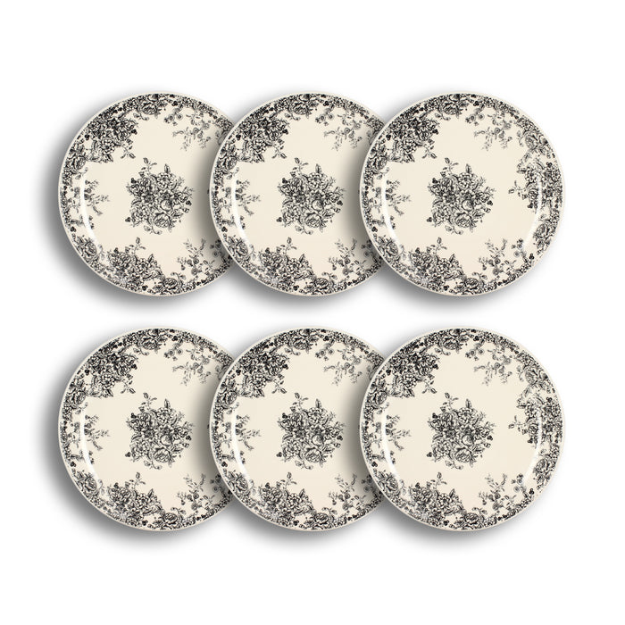 Lot de 6 assiettes plates 26cm en grès décor noir Florali