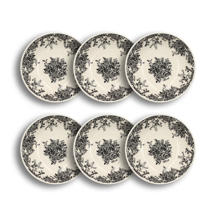 Lot de 6 assiettes creuses 20.5cm en grès décor noir Florali