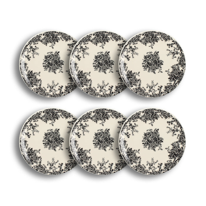 Lot de 6 assiettes à dessert 19.5cm en grès décor noir Florali