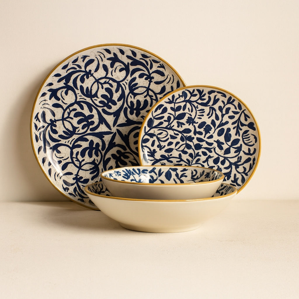 NOVASTYL Lot De 6 Assiettes à Dessert Héraclée 19cm En Grès - Décor Floral Bleu Méditerranéen