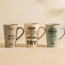 Lot de 6 Mugs Citations 51cl en Grès - 3 Décors Assortis
