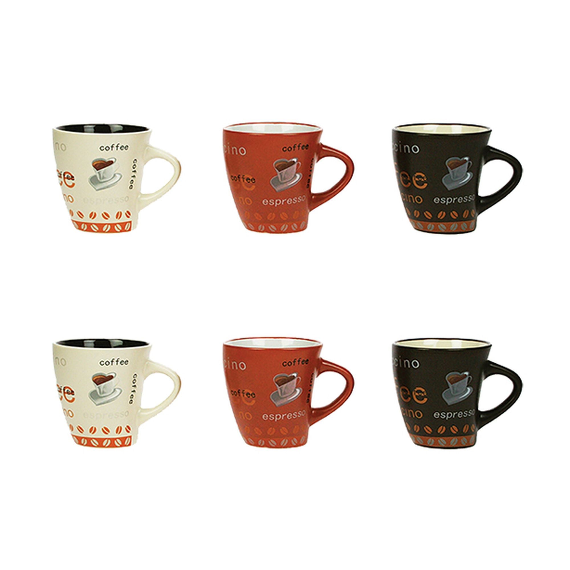 NOVASTYL Set 6 Tazze Da Caffè Old School In Porcellana 15 Cl | Stile Vintage American Anni '50 | Lavastoviglie E Microonde