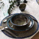 Lot de 6 Sets de Table Luna Ronds 38cm en Jonc de Mer Naturel et Bleu