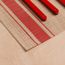 Lot de 6 sets de table tissé rouge et beige 45x30cm